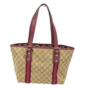 GUCCI Logo GG Pattern Shoulder Bag Canvas Leather beige Italy GHW